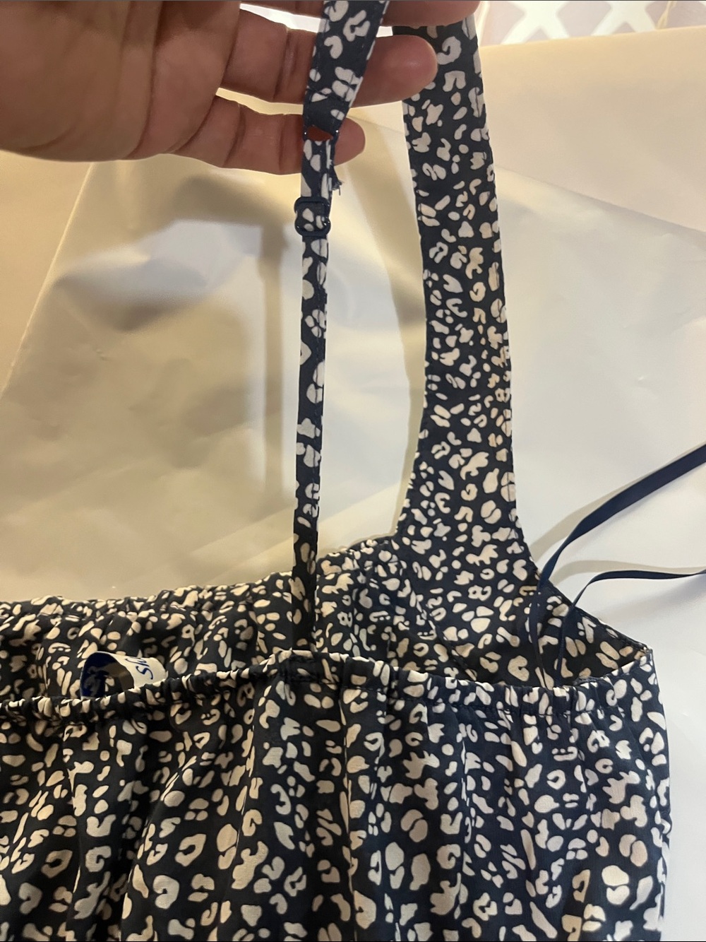 She + Sky Navy and White Printed Smocked Romper - Picture 9 of 9